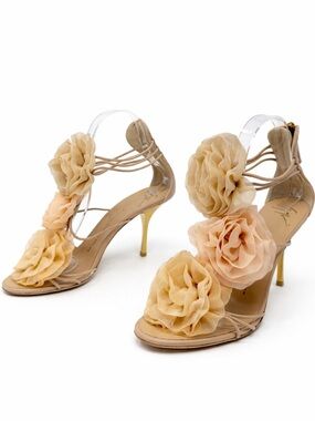 Giuseppe Zanotti Flower Embellished Gold Heel Sandals Womens Size EU 39